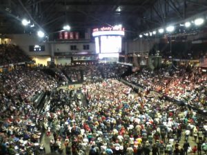 photo of Donald Trump on stage in XFINITY Arena in Everett, WA