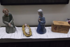 Mary, Joseph, and baby Jesus.